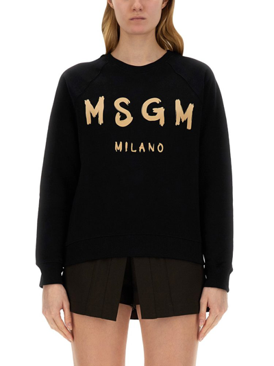 Msgm Logo Printed Crewneck Sweatshirt In Black