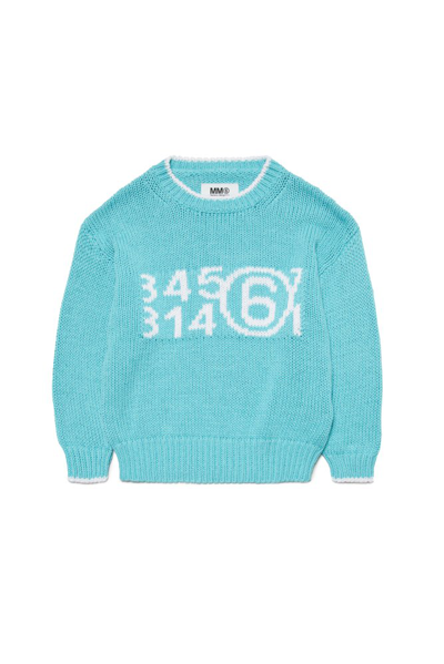 Mm6 Maison Margiela Kids Numbers Motif Knitted Jumper In Blue