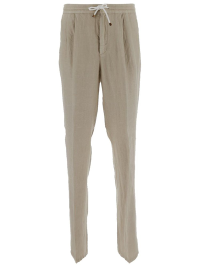 Brunello Cucinelli Elasticated Drawstring Waistband Trousers In Beige
