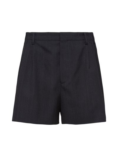 Prada Men's Wool Shorts In Blue