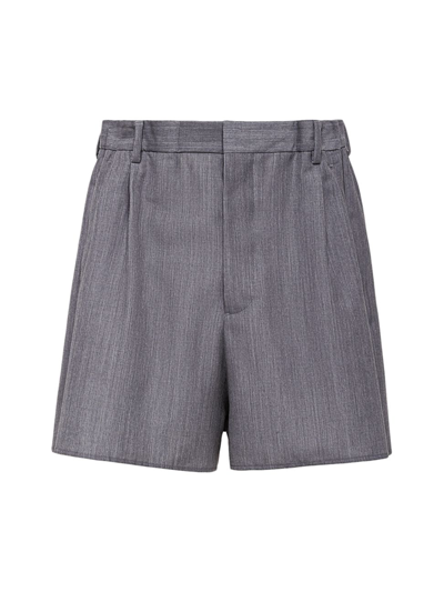 Prada Men's Wool-mohair Pleated Shorts In Grigio