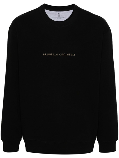 Brunello Cucinelli Logo Embroidered Crewneck Sweatshirt In Black