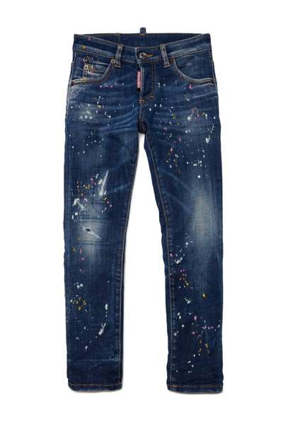 Dsquared2 Kids' Clement Paint-splatter Jeans In Blue