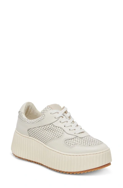 Dolce Vita Daisha Platform Sneaker In White Perforated Leather