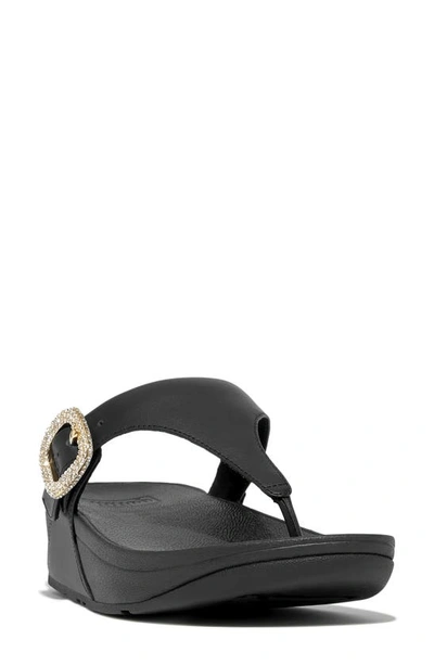 Fitflop Lulu Crystal Buckle Platform Flip Flop In Black