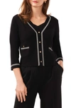 Halogen Contrast Trim Two-pocket Cardigan In Rich Black