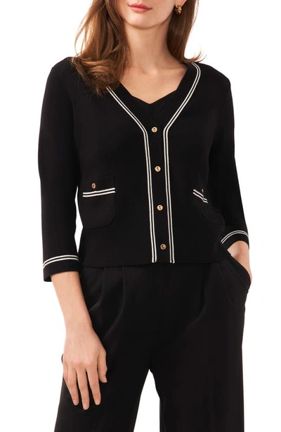Halogen Contrast Trim Two-pocket Cardigan In Rich Black