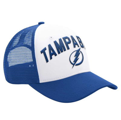 Starter Men's  White, Blue Tampa Bay Lightning Arch Logo Trucker Adjustable Hat In White,blue