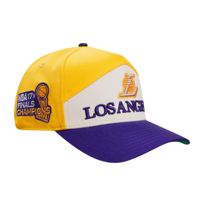 Pro Standard Gold/purple Los Angeles Lakers Pinch Chevron Adjustable Hat