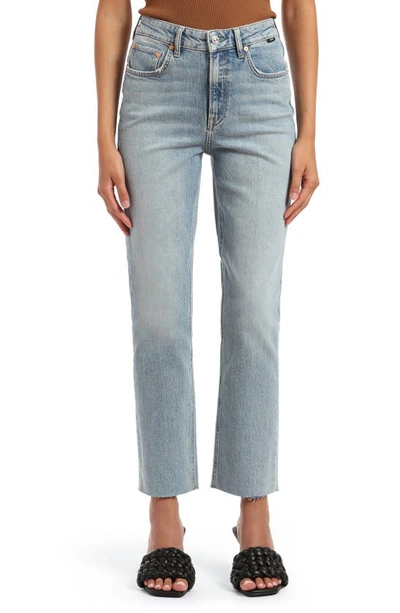 Mavi Jeans New York Raw Hem High Waist Straight Leg Jeans In Bleached Recycled Blue