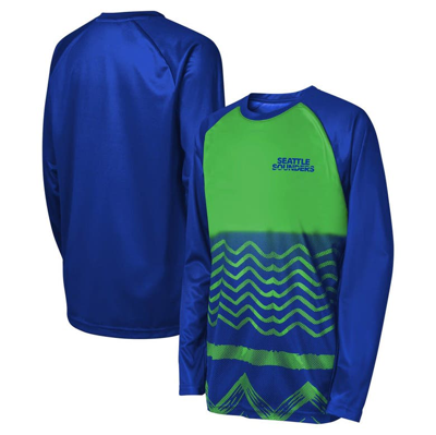 Outerstuff Kids' Youth Blue Seattle Sounders Fc True Pioneer Raglan Long Sleeve T-shirt In Green