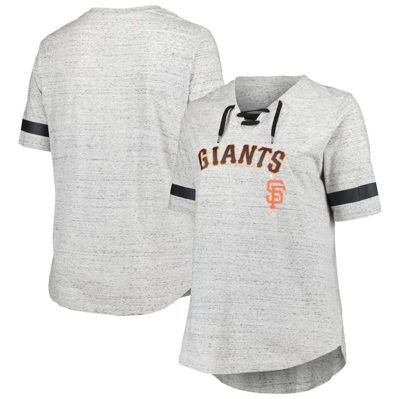 Profile Heather Grey San Francisco Giants Plus Size Lace Up T-shirt