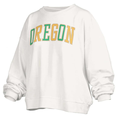 Pressbox White Oregon Ducks Janise Waist Length Oversized Pullover Sweatshirt