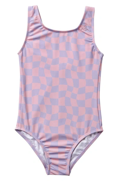 Seaesta Surf Kids' Wavy Checks One-piece Swimsuit In Lavender