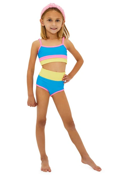Beach Riot Girls' Little Eva & Emmie Ribbed Color Blocked Two Piece Swimsuit - Little Kid, Big Kid In Coral Reef