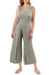 Nom Maternity Francesca Wide Leg Maternity/nursing Jumpsuit In Soft Sage