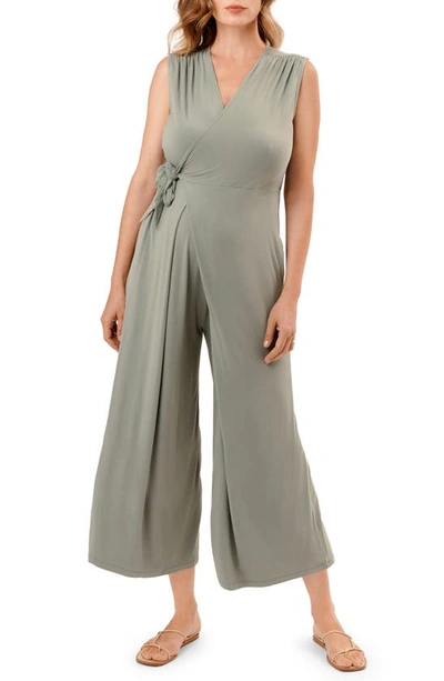 Nom Maternity Francesca Wide Leg Maternity/nursing Jumpsuit In Soft Sage