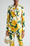 Dolce & Gabbana Rose Print Satin Jacket In Rose Gialle