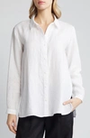 Eileen Fisher Classic Long Sleeve Organic Linen Button-up Shirt In White