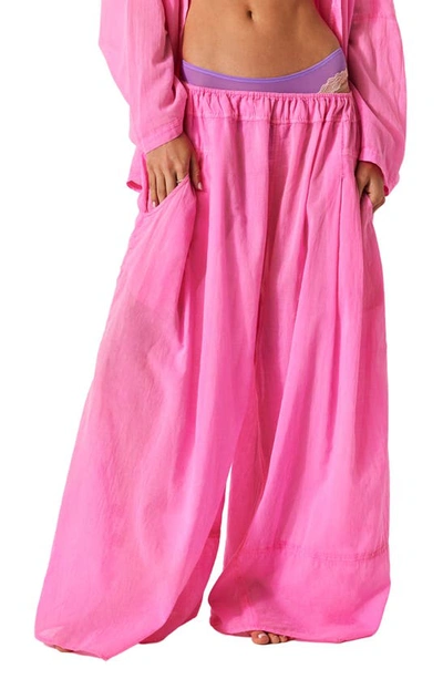 Free People Heat Of The Night Semisheer Cotton Lounge Pants In Neon Pink