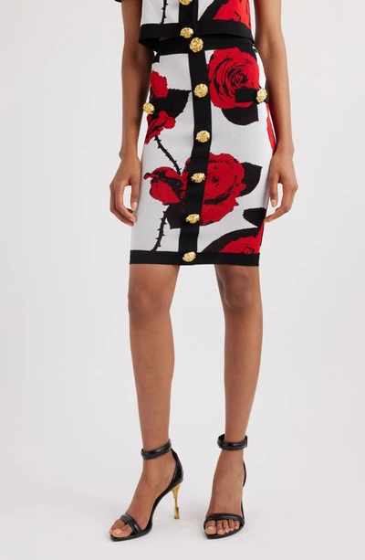 Balmain Floral-jacquard Midi Skirt In Multicolor