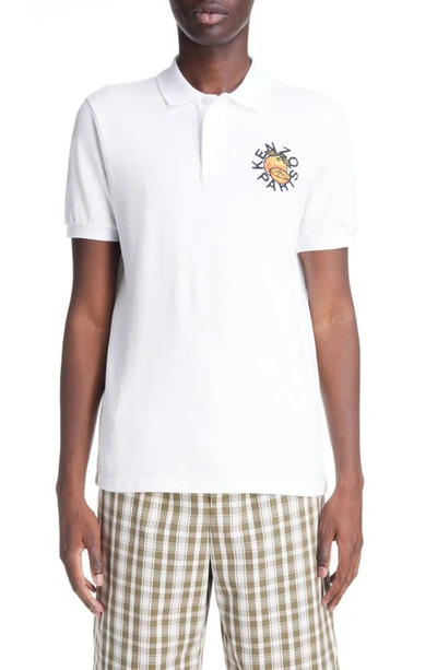 Kenzo Orange Embroidered Cotton Piqué Polo In Off White