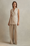 REISS CASSIE - NATURAL LINEN BELTED WAISTCOAT, US 12