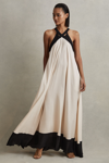 Reiss Neutral/black Relaxed Colourblock Maxi Dress In Neutral/black