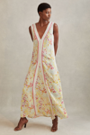 REISS ELIZA - PINK/YELLOW FLORAL PRINT MAXI DRESS, US 10