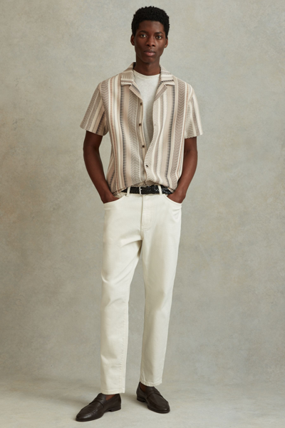 Reiss Archer - Ecru Multi Jacquard Aztec Cuban Collar Shirt, M
