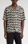 Palm Angels Men's Dripping Palms Camp Shirt In Black Offwhite