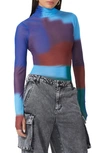 Afrm Zadie Mesh Turtleneck Top In Blur Block Geo