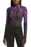 Afrm Zadie Mesh Turtleneck Top In Butterfly Ombre