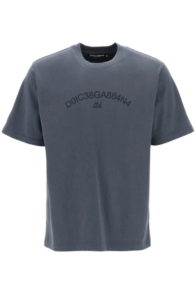 Dolce & Gabbana Cotton T-shirt With Logo Print In Grey