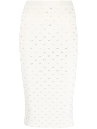Elisabetta Franchi Rhinestone Logo Skirt In White