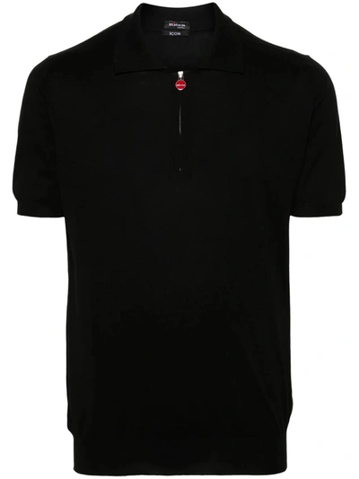 Kiton Ribbed Cotton Polo Shirt In Black
