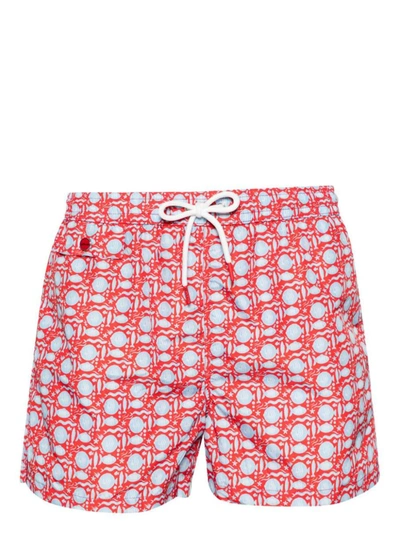 Kiton Fish-print Swim Shorts In Red