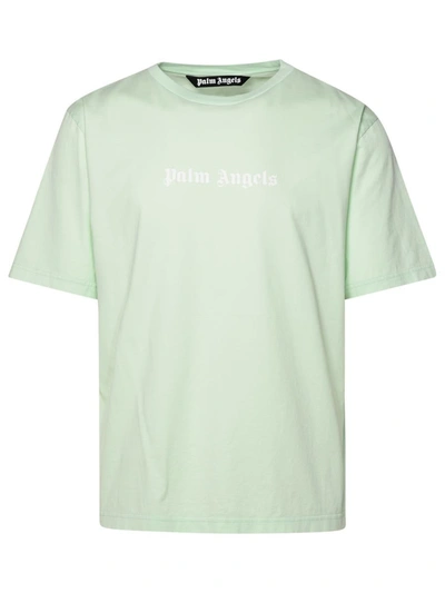 Palm Angels Logo Cotton T-shirt In Mint,off White