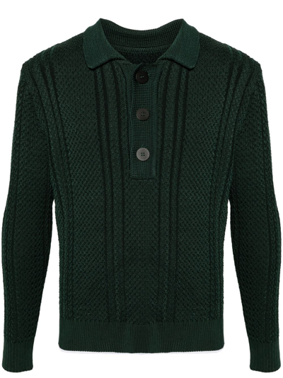 Jacquemus Cable-knit Polo Jumper In Green