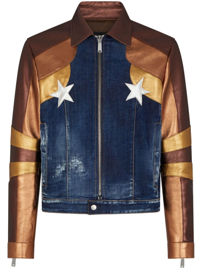 Dsquared2 Brown Pornstar Panelled Denim Jacket In Blue