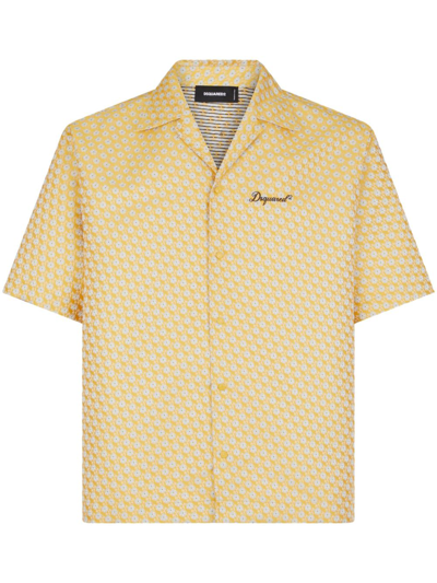 Dsquared2 Mens Yellow Grey Jacquard-pattern Regular-fit Woven Shirt