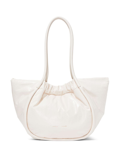 Proenza Schouler Neutral Ruched Large Leather Tote Bag In White