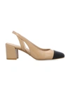 Stuart Weitzman Sleek Suede And Patent-leather Slingback Pumps In Adobe/black