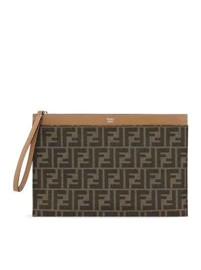 Fendi Men Ff Medium Flat Pouch In Brown