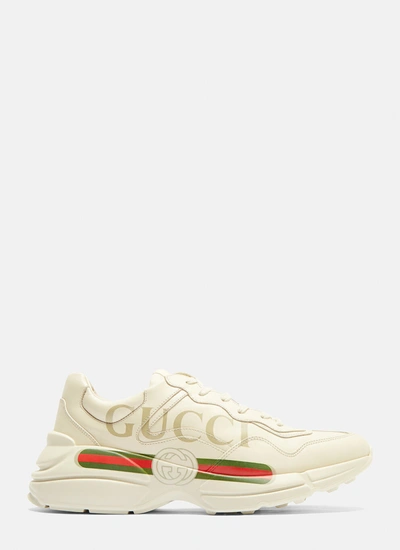 Gucci Rhyton  Logo Leather Sneakers In White