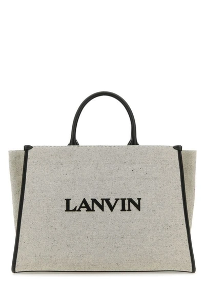 Lanvin Woman Melange Grey Cotton Blend Shopping Bag In Gray