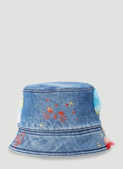 Marni Mohair-patches Bucket Hat In Blue