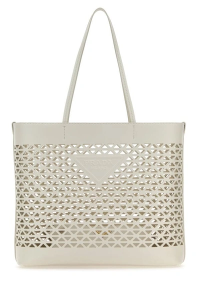 Prada Woman White Leather Shopping Bag