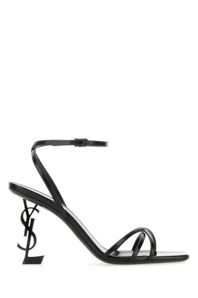 Saint Laurent Opyum Leather Heel Sandals In Black