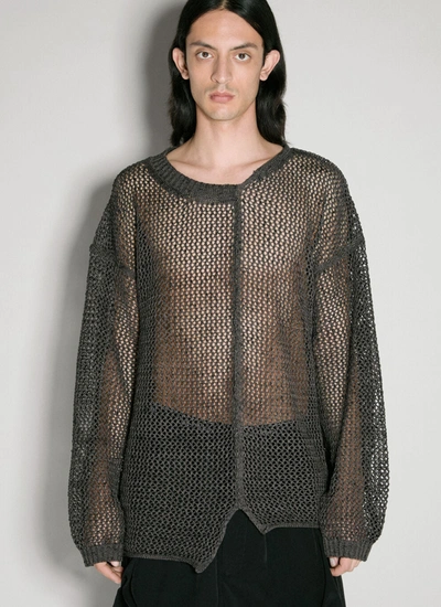 Yohji Yamamoto Men Uneven Open-knit Sweater In Black